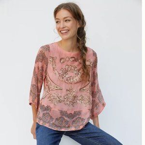 Anthropologie Ignacia Sheer Sequined & Embroidered Blouse - Size Medium - NWT